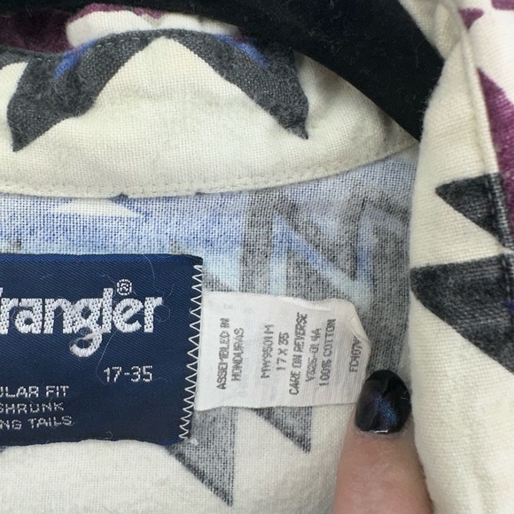 Wrangler VTG Button Brushpopper Southwestern Aztec Western Shirt Men's 17 USA - Picture 5 of 10